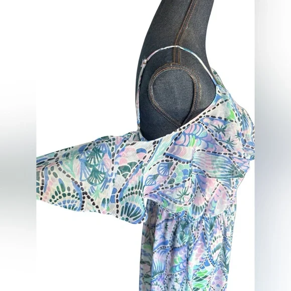 Lilly Pulitzer Zadie Maxi Dress Tails Of The Sea Purple Blue Green Size Large - Picture 10 of 13